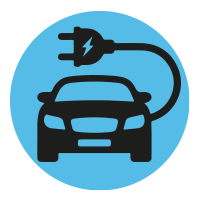 Car icon with an electric plug coming off of it